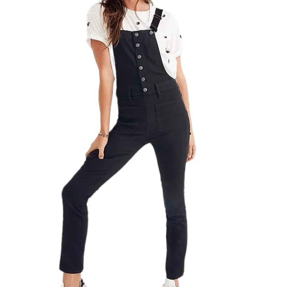 Madewell Womens Skinny Overalls in Black Frost Size Small Button Front Edition